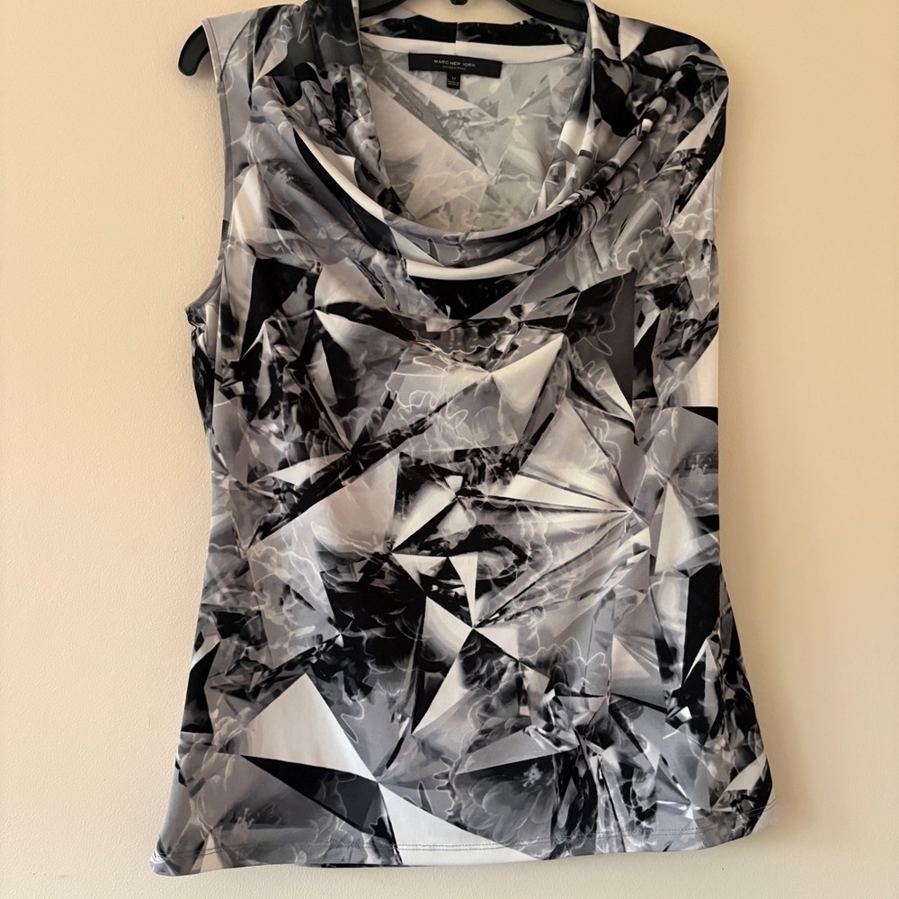 Marc New York Andrew Marc Cowl Neck Top Medium Black Gray Sleeveless Blouse